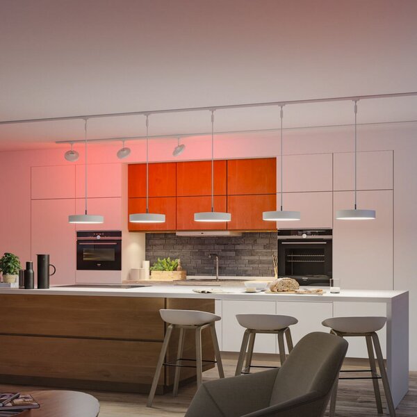 Paulmann URail Smart LED κρεμαστή λάμπα Hildor, λευκό, ZigBee, ρυθμιζόμενος, Λευκό, Σαλόνι / τραπεζαρία, Πλαστικό, σύγχρονο