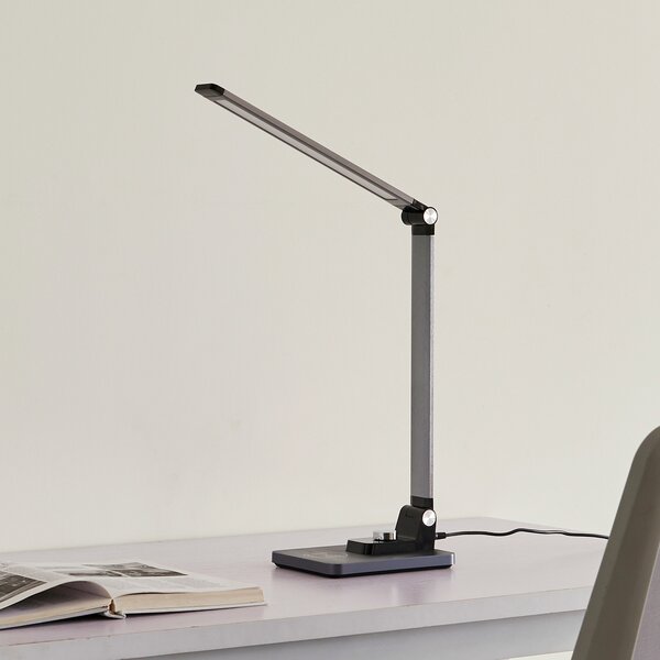 Lindby Επιτραπέζιο φωτιστικό LED Valtaris, γκρι, αλουμίνιο, CCT,, ρυθμιζόμενος, Μεταλλικό, Μελέτη / Γραφείο, Πλαστικό, σύγχρονο