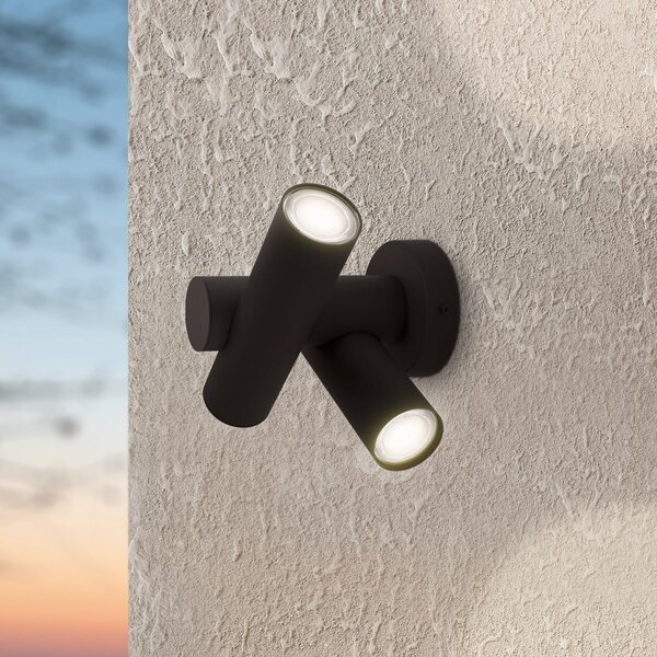 EGLO Φωτιστικό τοίχου LED Fossignano, ύψος 25 cm, μαύρο, μεταλλικό, 2 λάμπες, Μαύρο, Αλουμίνιο, σύγχρονο
