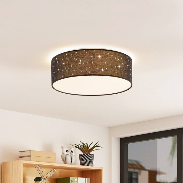 Lindby LED φωτιστικό οροφής Ellamina, 40 cm, μαύρο, ύφασμα, Μαύρο, Σαλόνι / τραπεζαρία, Ύφασμα / Κλωστοϋφαντουργία, σύγχρονο