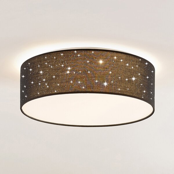 Lindby LED φωτιστικό οροφής Ellamina, 40 cm, μαύρο, ύφασμα, Μαύρο, Σαλόνι / τραπεζαρία, Ύφασμα / Κλωστοϋφαντουργία, σύγχρονο