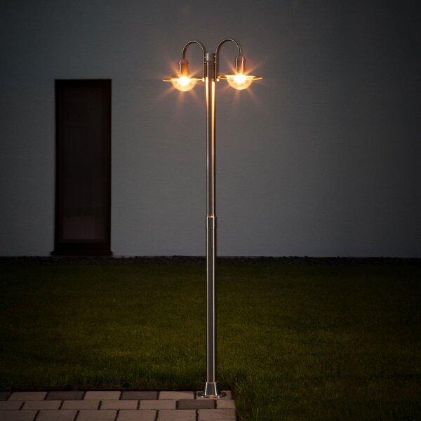 Lindby Φωτιστικό στύλου Damion, 200 cm, 2-φωτισμός, E27, IP44, ρυθμιζόμενος, Μεταλλικό, Ανοξείδωτος χάλυβας, σύγχρονο