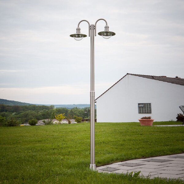 Lindby Φωτιστικό στύλου Damion, 200 cm, 2-φωτισμός, E27, IP44, ρυθμιζόμενος, Μεταλλικό, Ανοξείδωτος χάλυβας, σύγχρονο