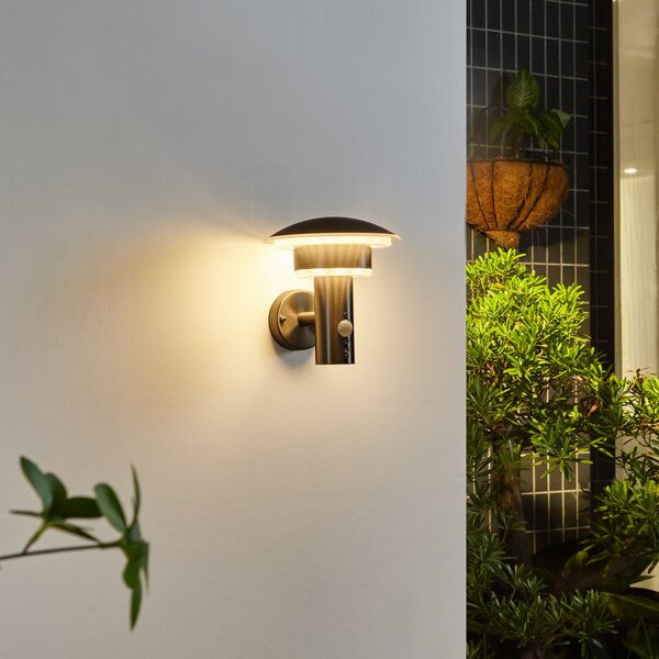 Lindby LED εξωτερικός φωτισμός τοίχου Lillie, αισθητήρας, ύψος 19cm, Μεταλλικό, Μέταλλο, σύγχρονο