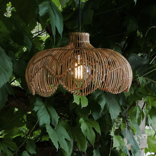 PR Home Εξωτερικό φωτιστικό Belle, φυσικό ρατάν, Ø 43 cm, βύσμα IP44, Ξύλου, Ξύλο