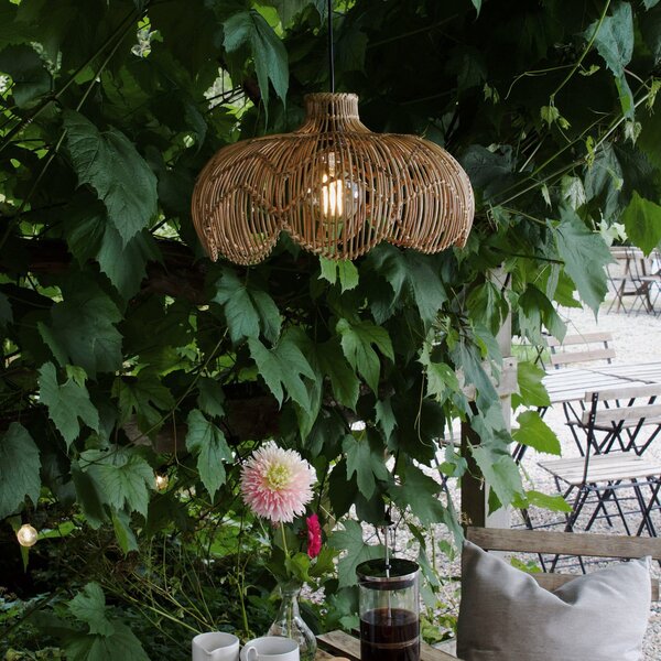 PR Home Εξωτερικό φωτιστικό Belle, φυσικό ρατάν, Ø 43 cm, βύσμα IP44, Ξύλου, Ξύλο