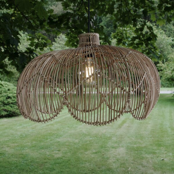 PR Home Εξωτερικό φωτιστικό Belle, φυσικό ρατάν, Ø 53 cm, βύσμα IP44, Ξύλου, Ξύλο