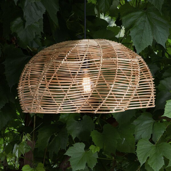 PR Home Εξωτερικό φωτιστικό Mayla, φυσικό ρατάν, Ø 53 cm, βύσμα IP44, Ξύλου, Ξύλο