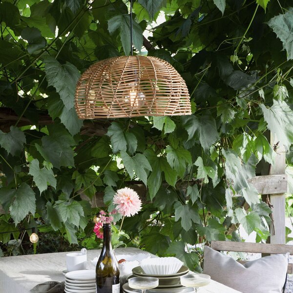 PR Home Εξωτερικό φωτιστικό Mayla, φυσικό ρατάν, Ø 43 cm, βύσμα IP44, Ξύλου, Ξύλο