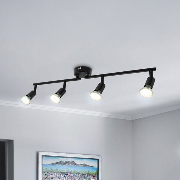 B.K. Licht Φωτιστικό οροφής Jade, μαύρο, 4 λάμπες, GU10 LED, 3.000 K, Μαύρο, Σαλόνι / τραπεζαρία, Μέταλλο, σύγχρονο