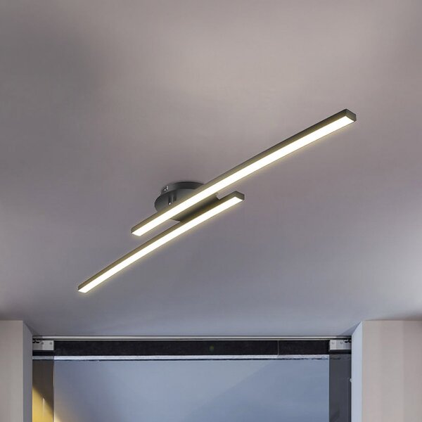 B.K. Licht Φωτιστικό οροφής LED Snore, 2 φώτα, μαύρο, μέταλλο, 3.000 K, Μαύρο, Σαλόνι / τραπεζαρία, Μέταλλο, σύγχρονο