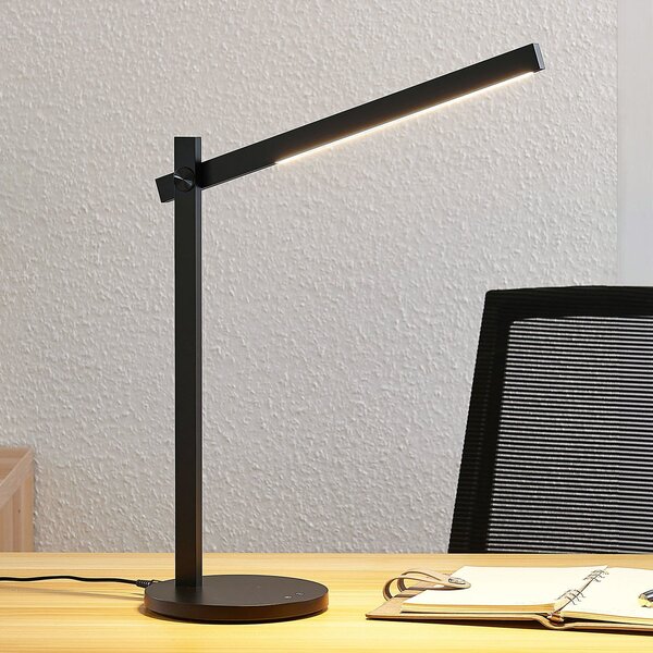 Lindby Φωτιστικό γραφείου LED Loretta, 43 cm, μαύρο, CCT, ρυθμιζόμενος, Μαύρο, Μελέτη / Γραφείο, Πλαστικό, σύγχρονο