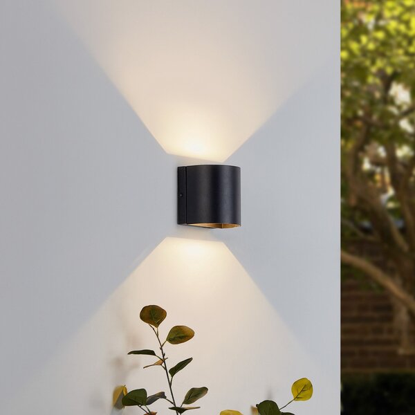 Lindby Gladis λαμπτήρας τοίχου LED εξωτερικού χώρου, Μαύρο, Μέταλλο, σύγχρονο