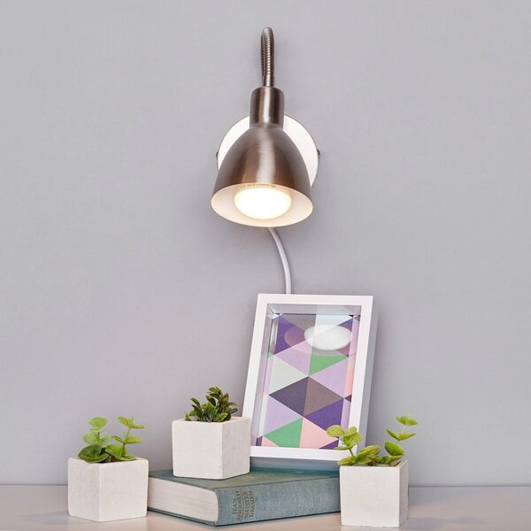 Lindby Φωτιστικό τοίχου Amrei, νικελίου, 42cm, φις, με δυνατότητα ρύθμισης, ρυθμιζόμενος, Μεταλλικό, Σαλόνι / τραπεζαρία, Μέταλλο, σύγχρονο