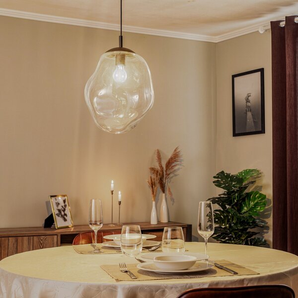 TK Lighting Sol γυάλινο κρεμαστό φωτιστικό, Ø 35cm, μαύρο/καθαρό, ρυθμιζόμενος, Μαύρο, Σαλόνι / τραπεζαρία, Γυαλί, σύγχρονο