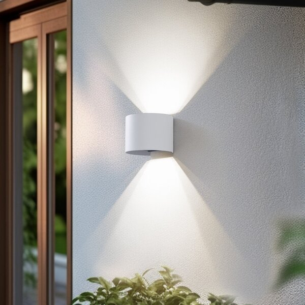 Lindby Smart LED εξωτερικό φωτιστικό τοίχου Dara λευκό στρογγυλό CCT RGB, ρυθμιζόμενος, Λευκό, Αλουμίνιο, σύγχρονο