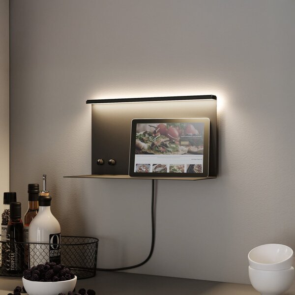 Paulmann LED-Wandlampe Jarina μαύρο 35 cm ράφι θύρα USB, ρυθμιζόμενος, Μαύρο, υπνοδωμάτιο, Μέταλλο, σύγχρονο