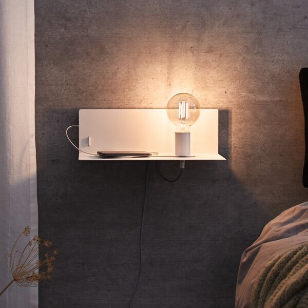 Paulmann Φωτιστικό τοίχου Devara, λευκό, 40 cm E27 Θύρα USB, ρυθμιζόμενος, Λευκό, υπνοδωμάτιο, Μέταλλο, σύγχρονο