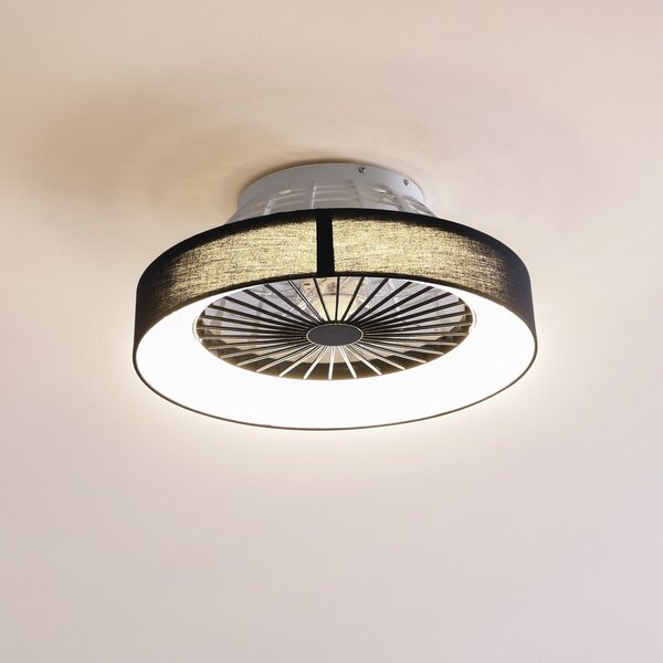 Lindby Ανεμιστήρας οροφής LED Mace, μαύρος, αθόρυβος, Ø 47 cm, ρυθμιζόμενος, Μαύρο, Σαλόνι / τραπεζαρία, Πλαστικό, σύγχρονο