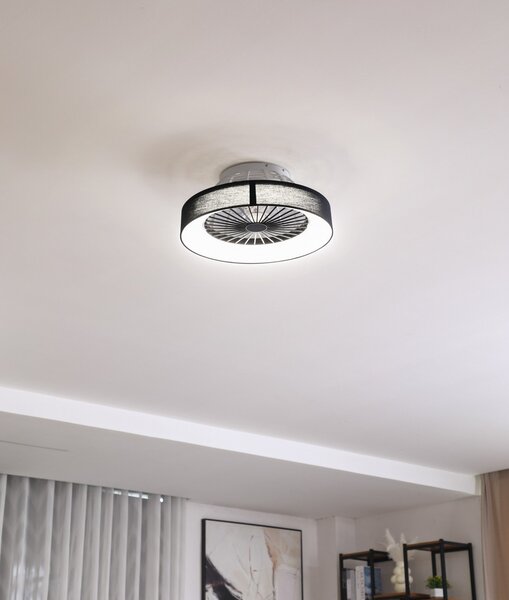 Lindby Ανεμιστήρας οροφής LED Mace, μαύρος, αθόρυβος, Ø 47 cm, ρυθμιζόμενος, Μαύρο, Σαλόνι / τραπεζαρία, Πλαστικό, σύγχρονο