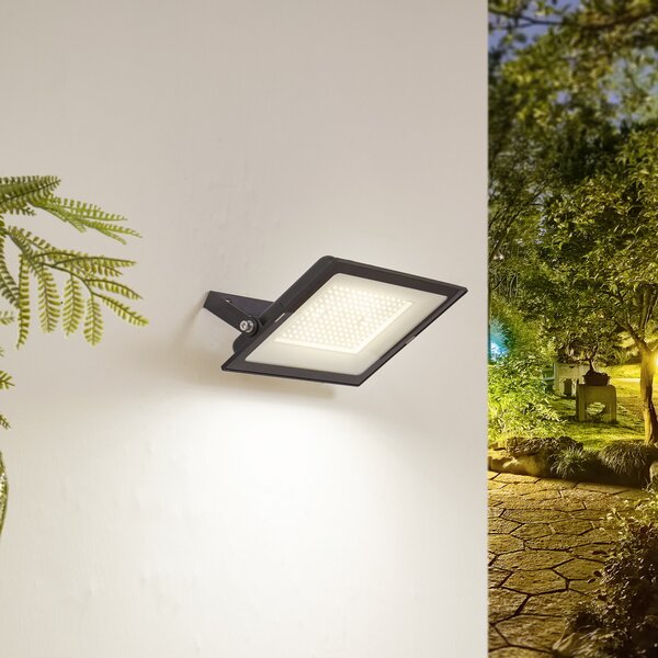 PRIOS Prios LED προβολέας εξωτερικού χώρου Maikel, 150W, 12000lm, μεταλλικό, Μαύρο, Αλουμίνιο, σύγχρονο, Γωνιακός τοίχος