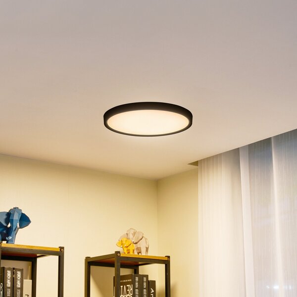 Lindby Smart LED φωτιστικό οροφής Pravin, Ø 40 cm, CCT, μαύρο, ρυθμιζόμενος, Μαύρο, Σαλόνι / τραπεζαρία, Πλαστικό, σύγχρονο