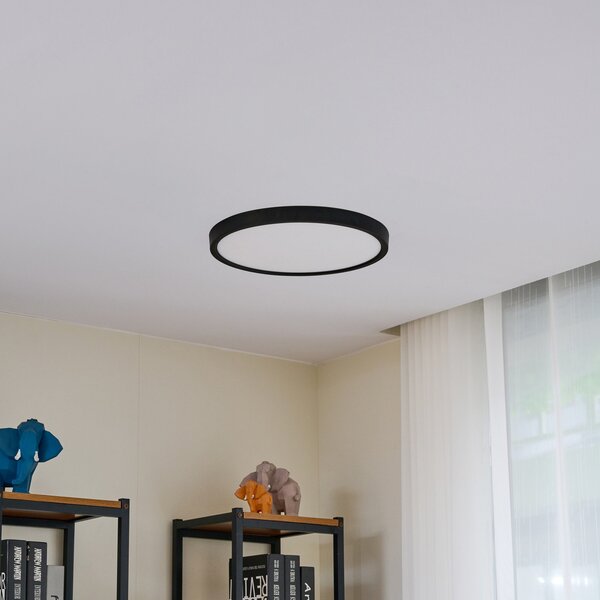Lindby Smart LED φωτιστικό οροφής Pravin, Ø 40 cm, CCT, μαύρο, ρυθμιζόμενος, Μαύρο, Σαλόνι / τραπεζαρία, Πλαστικό, σύγχρονο