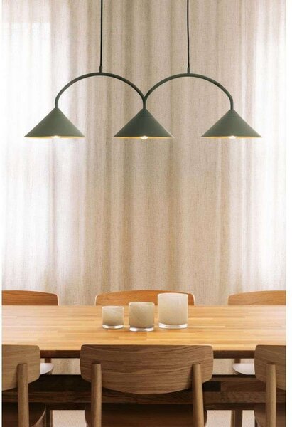 Globen Lighting Κρεμαστό φωτιστικό CURVE 3, πράσινο, 3 φώτα, 95 cm, ρυθμιζόμενος, Πράσινο, Σαλόνι / τραπεζαρία, Μέταλλο, Vintage