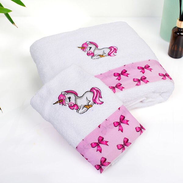 Παιδικές Πετσέτες (Σετ 2τμχ) Dimcol Unicorn 188 White-Pink