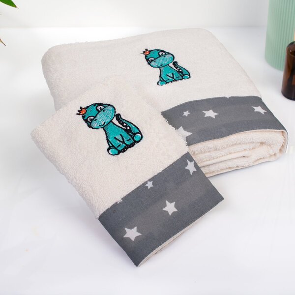 Παιδικές Πετσέτες (Σετ 2τμχ) Dimcol Dinosaur 181 Ecru-Grey
