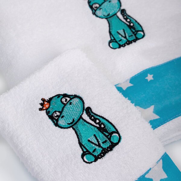 Παιδικές Πετσέτες (Σετ 2τμχ) Dimcol Dinosaur 180 White-Sky Blue