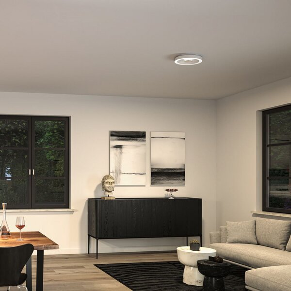 Paulmann LED οροφής Volea, λευκό/ασημί Ø 32 cm IP44 dim, ρυθμιζόμενος, Λευκό, Μπάνιο, Πλαστικό, σύγχρονο