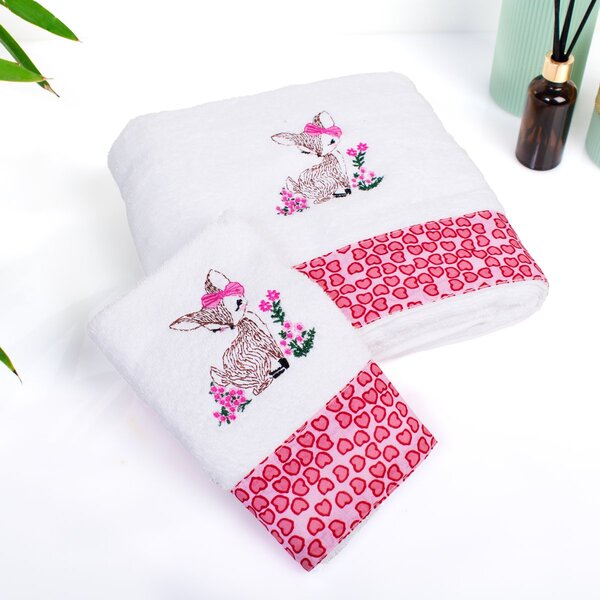 Παιδικές Πετσέτες (Σετ 2τμχ) Dimcol Deer 197 White-Pink