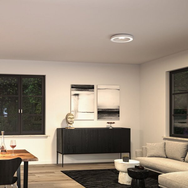 Paulmann LED οροφής Volea, λευκό/ασημί Ø 40 cm IP44 dim, ρυθμιζόμενος, Λευκό, Μπάνιο, Πλαστικό, σύγχρονο