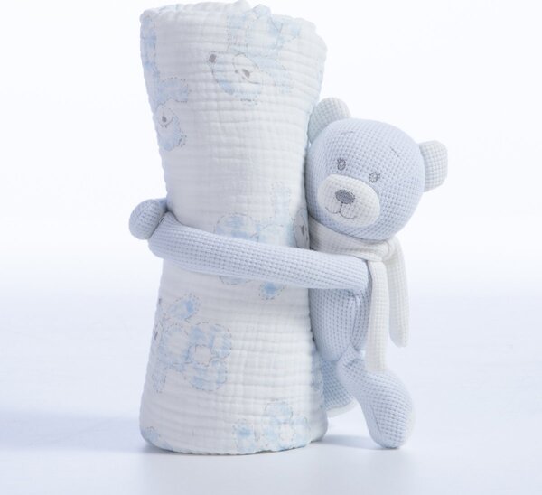 Κουβέρτα Πικέ Αγκαλιάς (75x100) + Λούτρινο Nef-Nef Homeware Teddy L.Blue