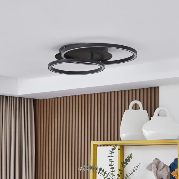 Lucande LED φωτιστικό οροφής Tjado, 62 cm μήκος, μαύρο, μέταλλο, ρυθμιζόμενος, Μαύρο, Σαλόνι / τραπεζαρία, Μέταλλο, σύγχρονο
