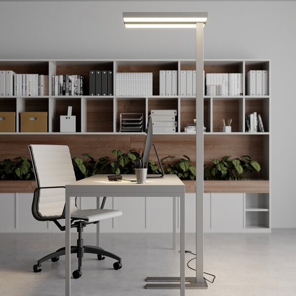 Arcchio LED-Stehlamp Logan Basic, ασημί, 6.000 lm, ρυθμιζόμενη ένταση φωτισμού, ρυθμιζόμενος, Μεταλλικό, Μελέτη / Γραφείο, Αλουμίνιο, σύγχρονο, Όρθιος προβολέας