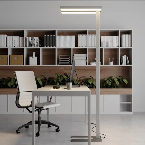 Arcchio LED-Stehlamp Logan Basic, ασημί, 6.000 lm, ρυθμιζόμενη ένταση φωτισμού, ρυθμιζόμενος, Μεταλλικό, Μελέτη / Γραφείο, Αλουμίνιο, σύγχρονο, Όρθιος προβολέας