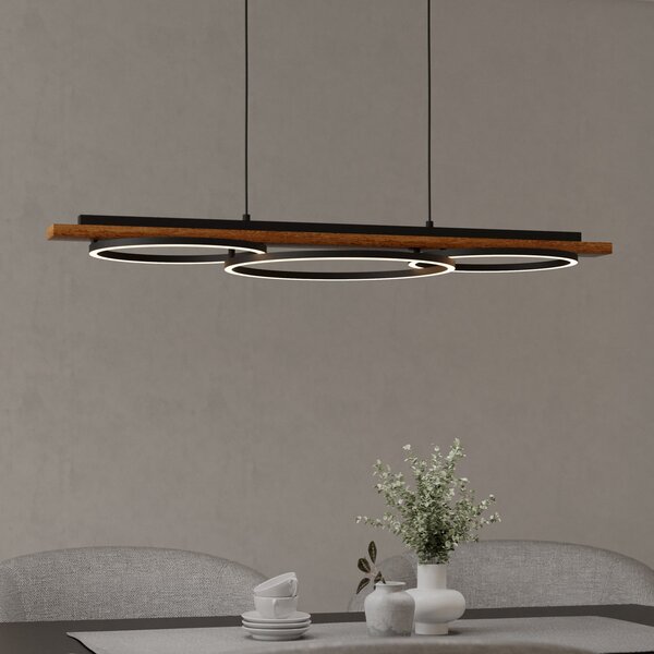 EGLO Boyal LED κρεμαστό φωτιστικό, καφέ, μήκος 101 cm, ξύλο, 3-φωτισμός., Ξύλου, Σαλόνι / τραπεζαρία, Ξύλο
