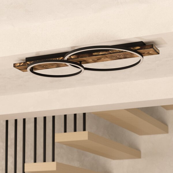 EGLO Φωτιστικό οροφής LED Boyal, καφέ, μήκος 78 cm, ξύλο, 2-φωτισμός., Ξύλου, Σαλόνι / τραπεζαρία, Ξύλο