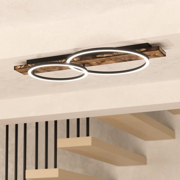 EGLO Φωτιστικό οροφής LED Boyal, καφέ, μήκος 78 cm, ξύλο, 2-φωτισμός., Ξύλου, Σαλόνι / τραπεζαρία, Ξύλο