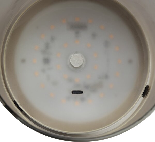 Brilliant LED επιτραπέζια λάμπα Lumeo, Ø 13 cm, χρώμα ορείχαλκου/καπνιστό γκρι, ρυθμιζόμενος, Γκρι, Σαλόνι / τραπεζαρία, Γυαλί