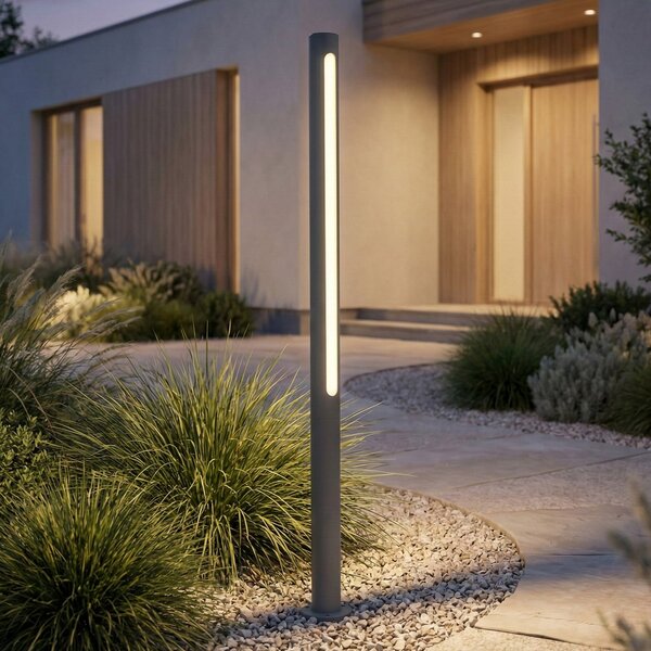 Lindby LED φωτιστικό διαδρόμου Liravel, ύψος 90 cm, ανθρακί, IP65, Μαύρο, Αλουμίνιο, σύγχρονο