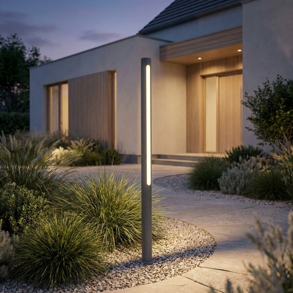 Lindby LED φωτιστικό διαδρόμου Liravel, ύψος 90 cm, ανθρακί, IP65, Μαύρο, Αλουμίνιο, σύγχρονο