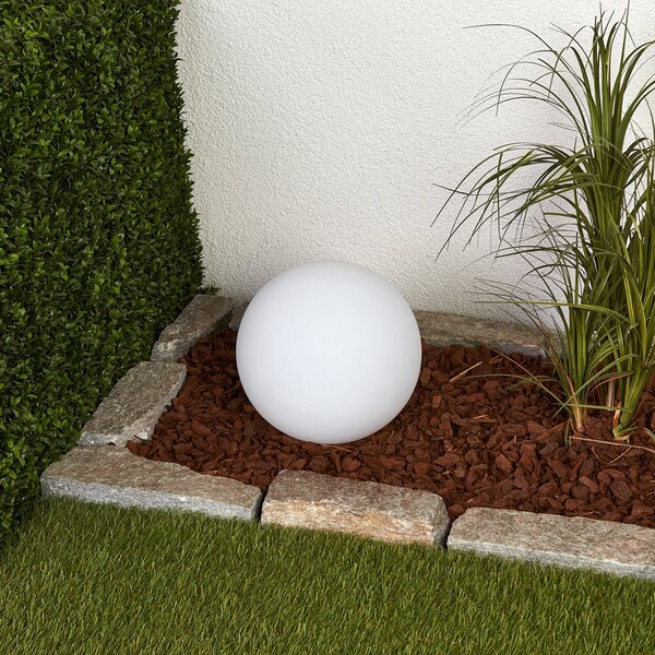 Lindby LED ηλιακός λαμπτήρας Lago, Ø 25 cm, σφαίρα, ακίδα εδάφους, λευκό, Λευκό, Πλαστικό, σύγχρονο, Υπαίθρια σφαίρα