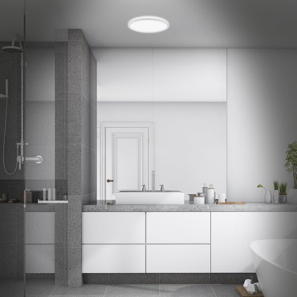 Briloner LED φωτιστικό οροφής μπάνιου Slim Drip, λευκό, Ø 29 cm, IP44, Λευκό, Μπάνιο, Πλαστικό