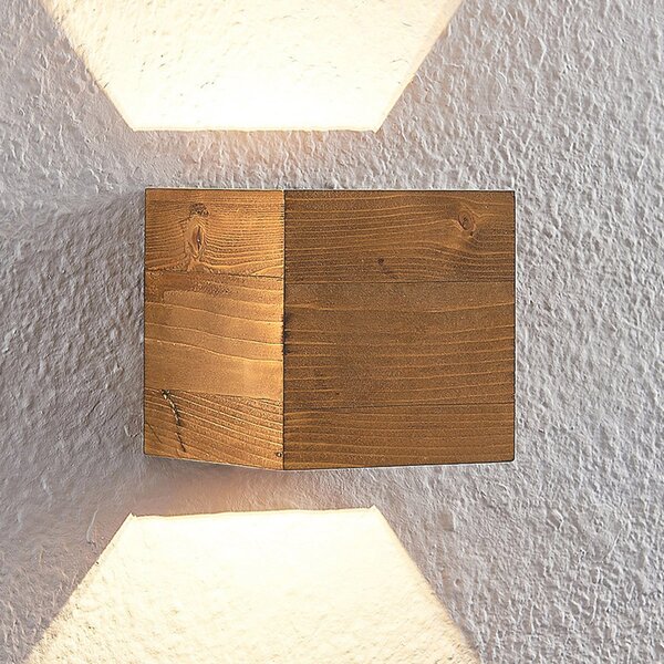Lindby LED φωτιστικό τοίχου Benicio, 11 cm, γωνιακό, ξύλο, Ξύλου, Σαλόνι / τραπεζαρία, Ξύλο, Σκανδιναβικό