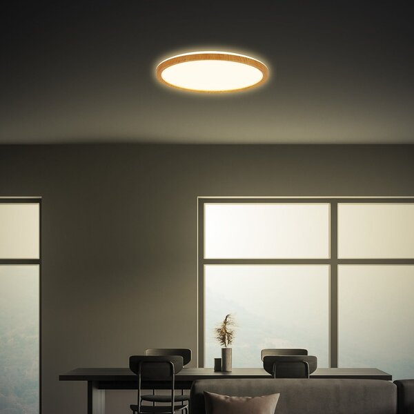 Briloner Φωτιστικό οροφής LED Tava Wood, Ø 29 cm, πλαστικό, 3.000 K, Ξύλου, Σαλόνι / τραπεζαρία, Πλαστικό