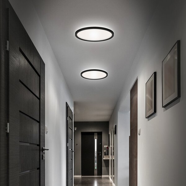 Briloner LED φωτιστικό οροφής μπάνιου Slim Drip, μαύρο, Ø 42 cm, IP44, Μαύρο, Μπάνιο, Πλαστικό