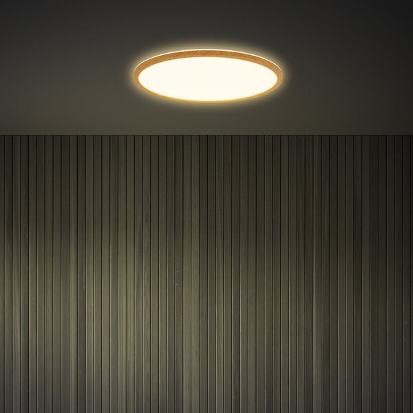 Briloner Φωτιστικό οροφής LED Tava Wood, Ø 42 cm, πλαστικό, 3.000 K, Ξύλου, Σαλόνι / τραπεζαρία, Πλαστικό